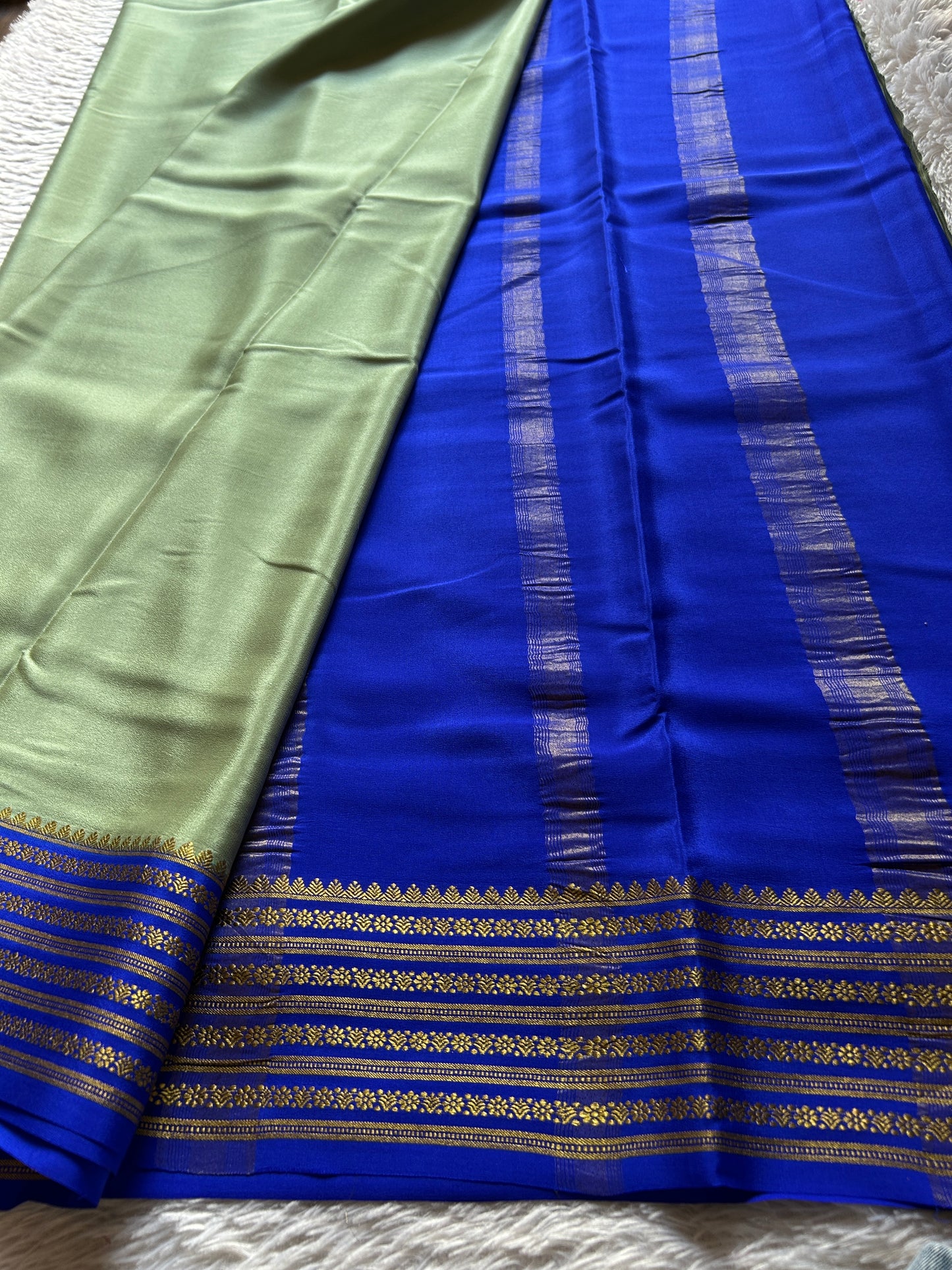 Poornima (2D) : Sage green-royal blue