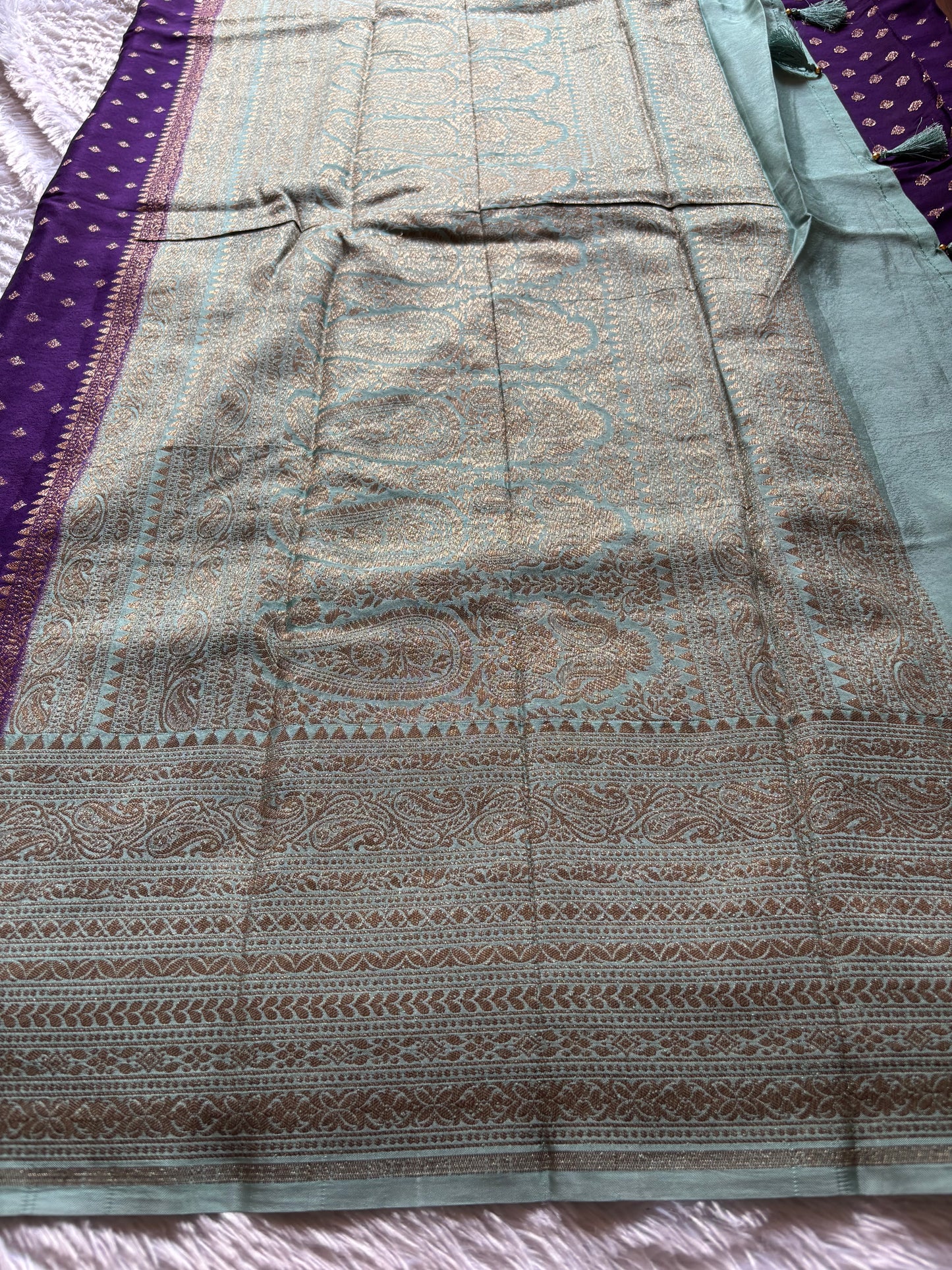Soft Crepe Banarasi (2D) : Violet-powder blue