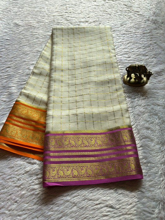 Ganga (3D) : Off white-orange-magenta pink