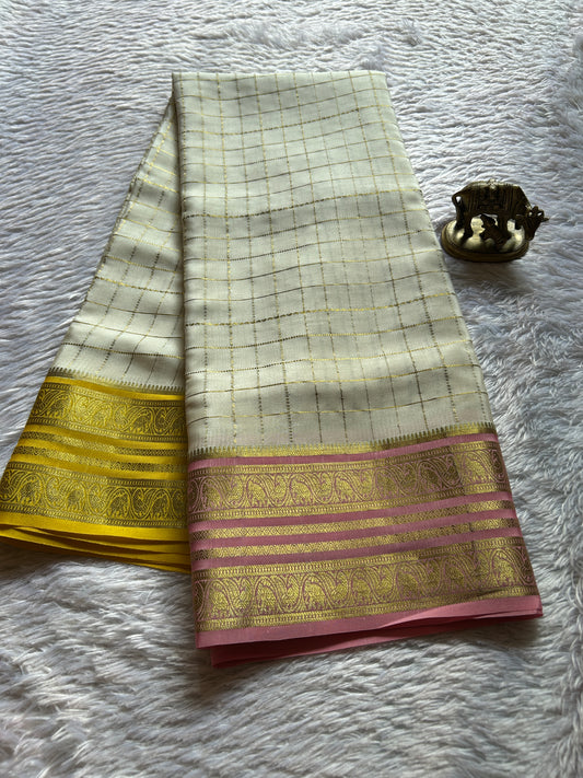 Ganga (3D) : Off white-yellow-light pink