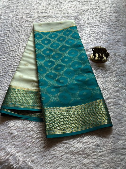 Sparsha (2D) : Brocade Ananda blue-off white