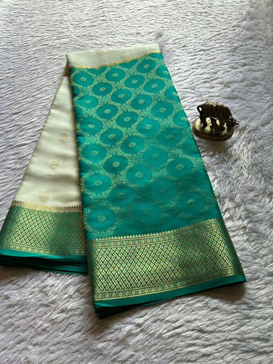 Sparsha (2D) : Brocade Sea green-off white