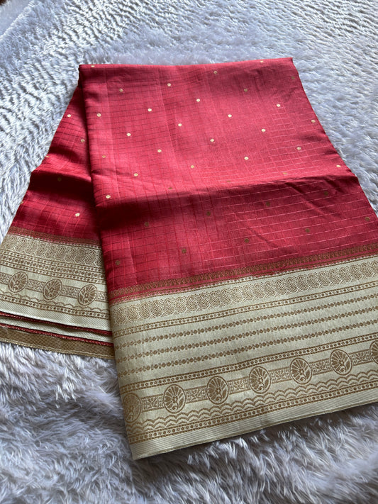 Semi Soft Silk (2D) : Red-off white