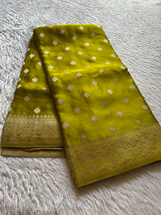 Soft Satin Mashru : Solid Olive yellow