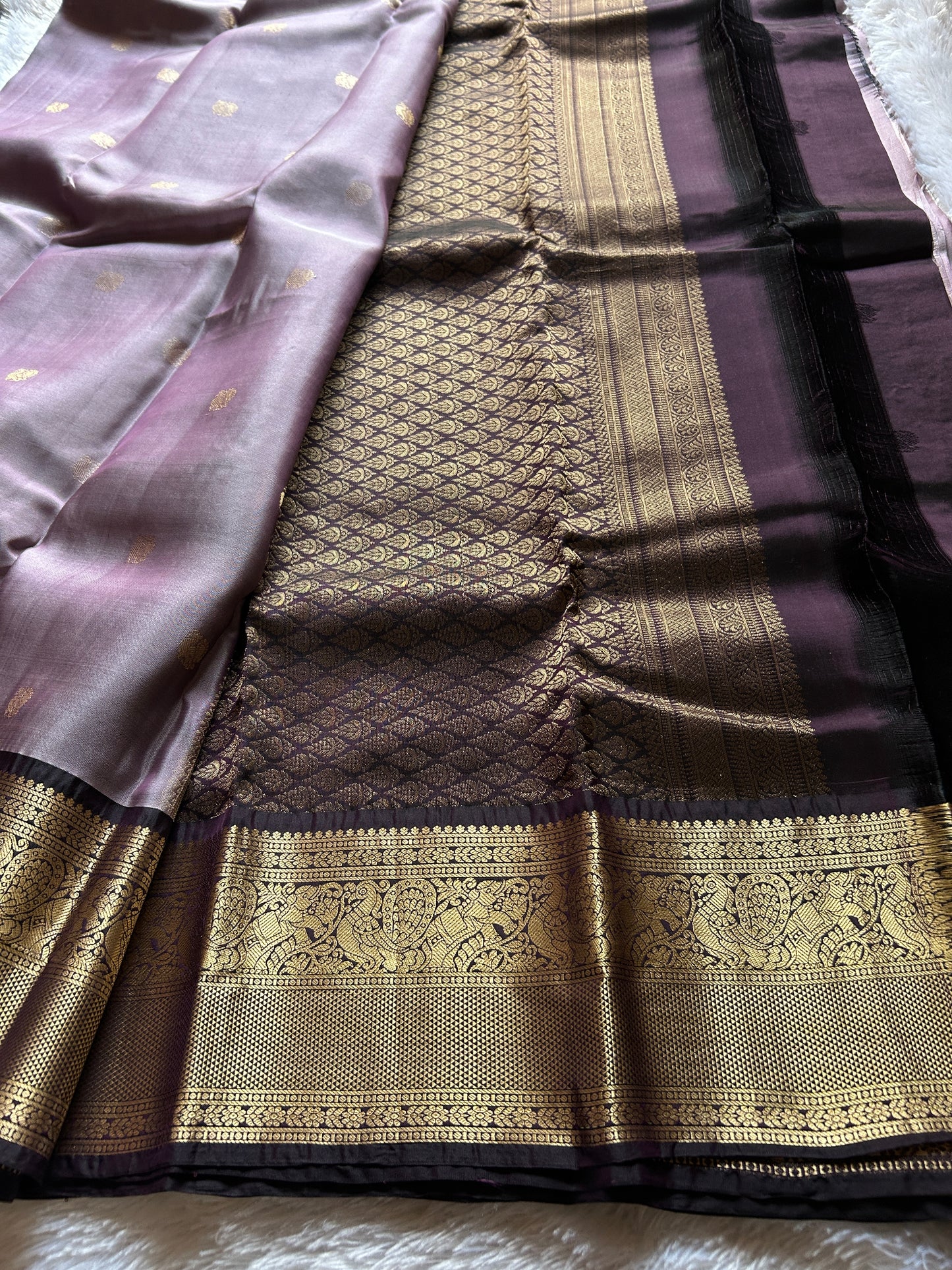 Half Pattu (2D) : Light Lavender-deep brown