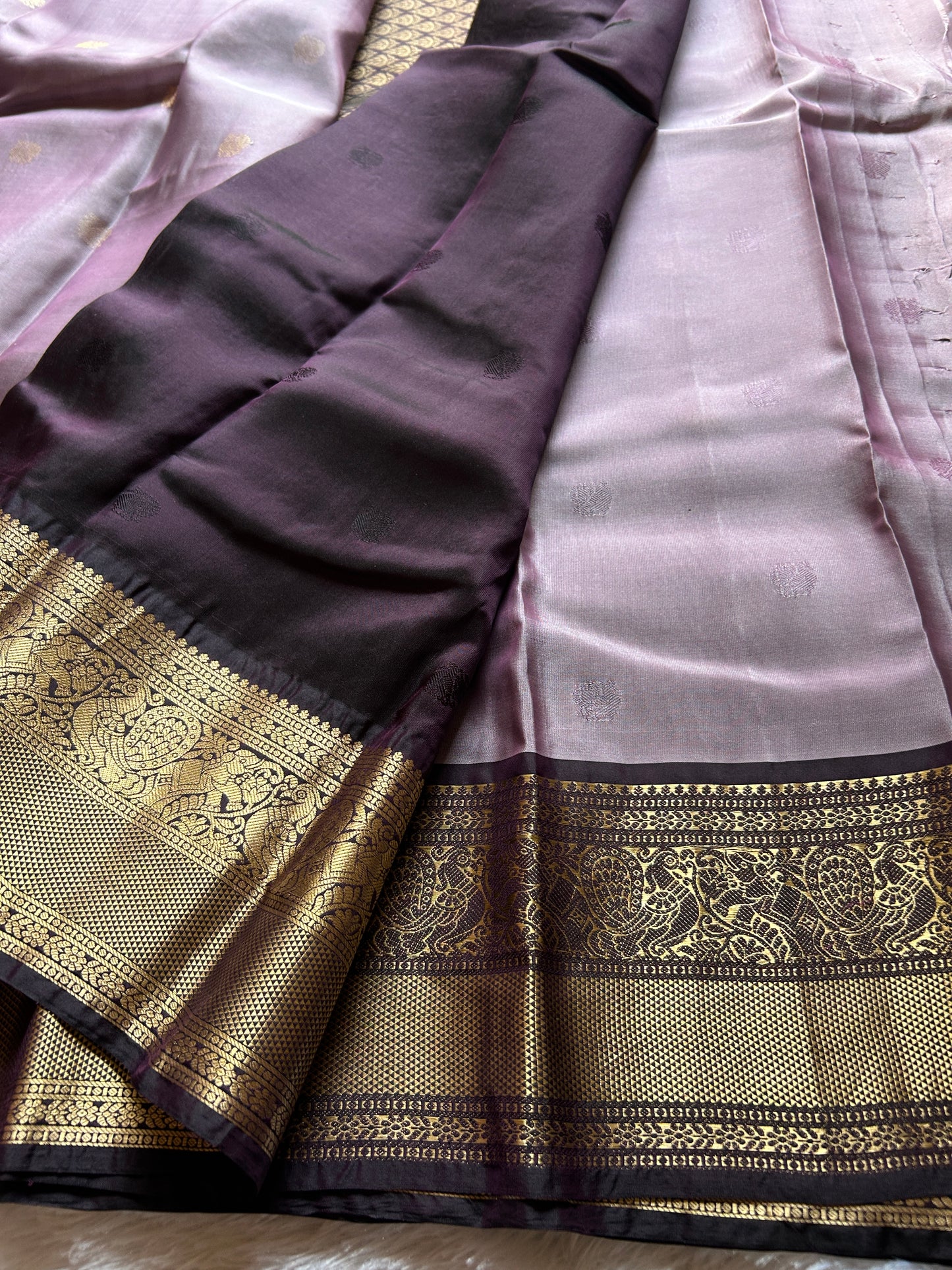 Half Pattu (2D) : Light Lavender-deep brown