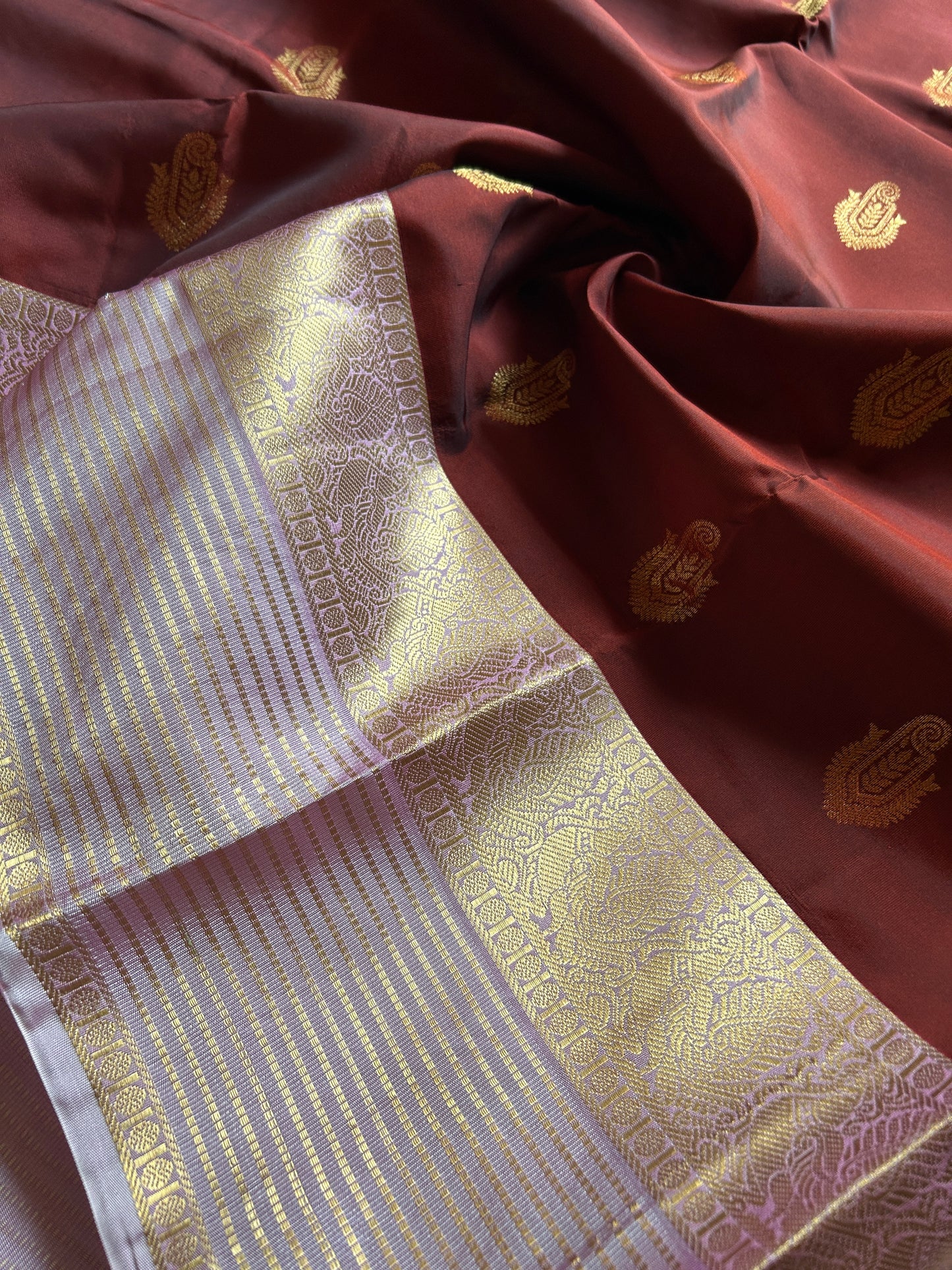 Half Pattu (2D) : Dark maroon-lilac