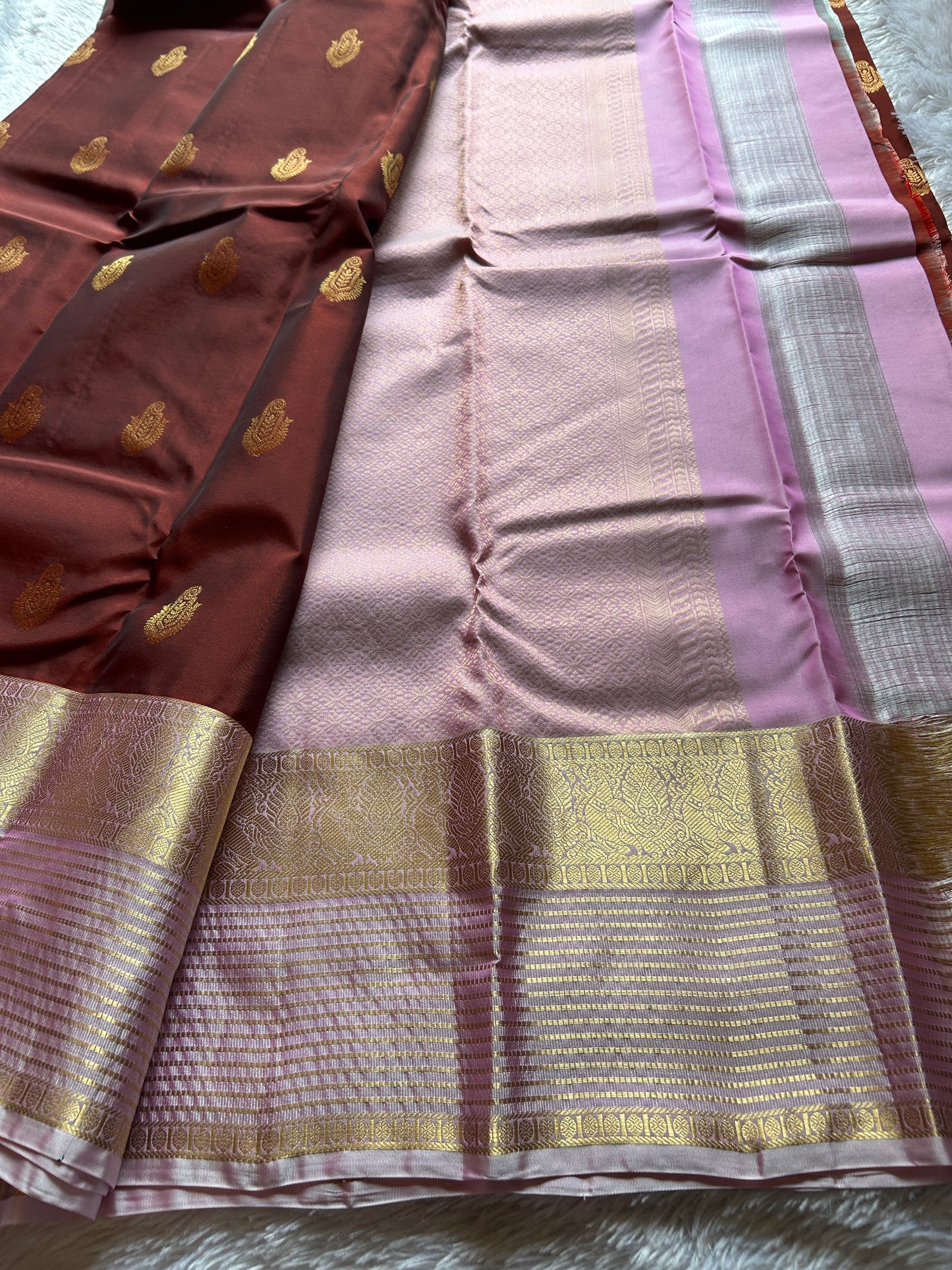 Half Pattu (2D) : Dark maroon-lilac