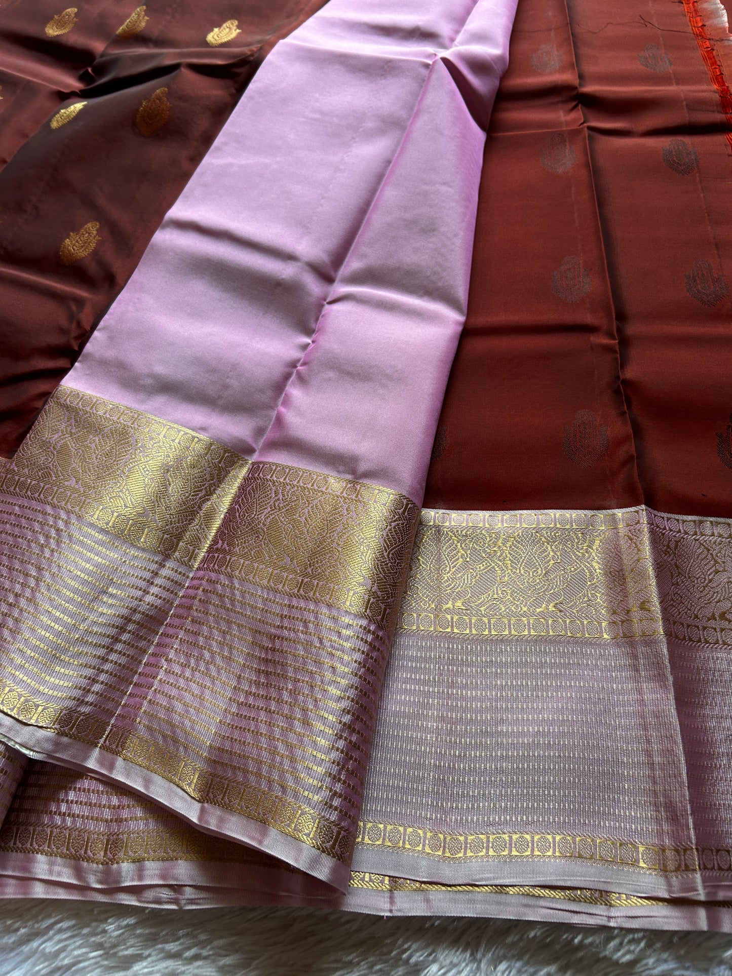 Half Pattu (2D) : Dark maroon-lilac