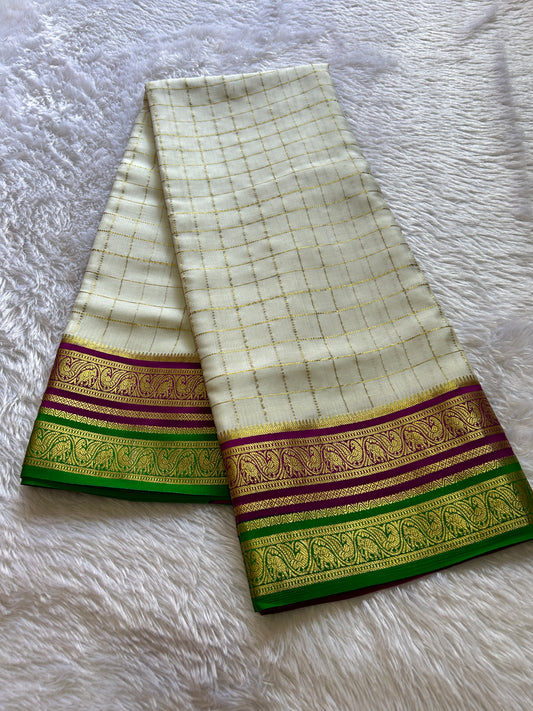 Tulasi (3D) : Off white-magenta-green