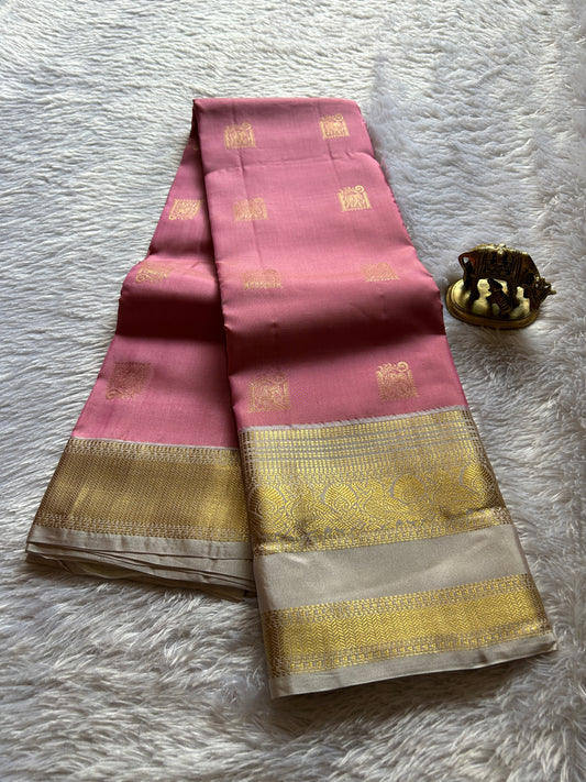 Half Pattu (2D) : Pastel pink-off white