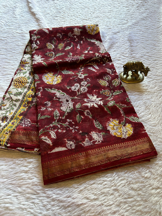 Maheshwari (2D) : Deep maroon-off white