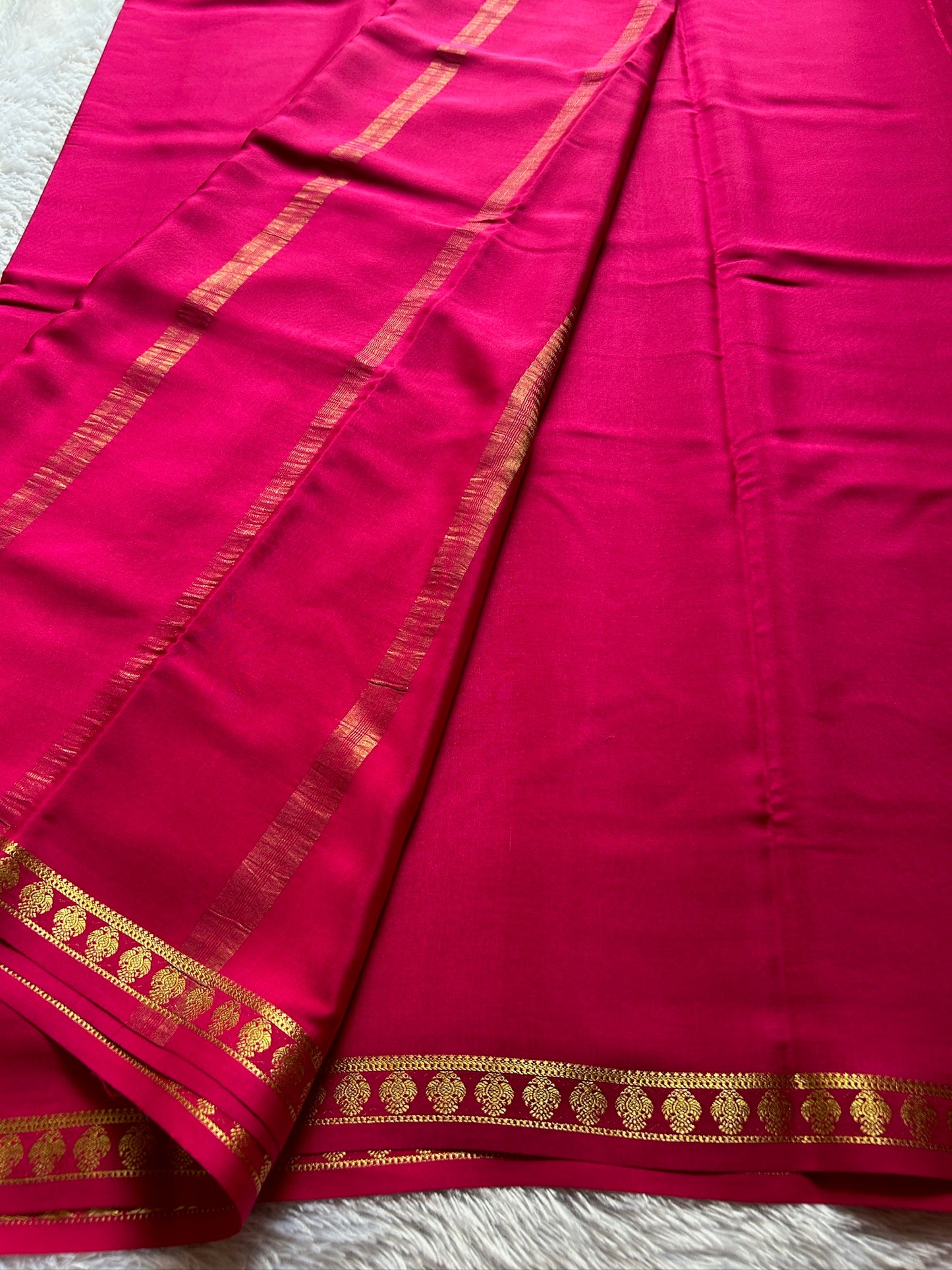 Pure CSS Zari Mysore crepe silk : Pink