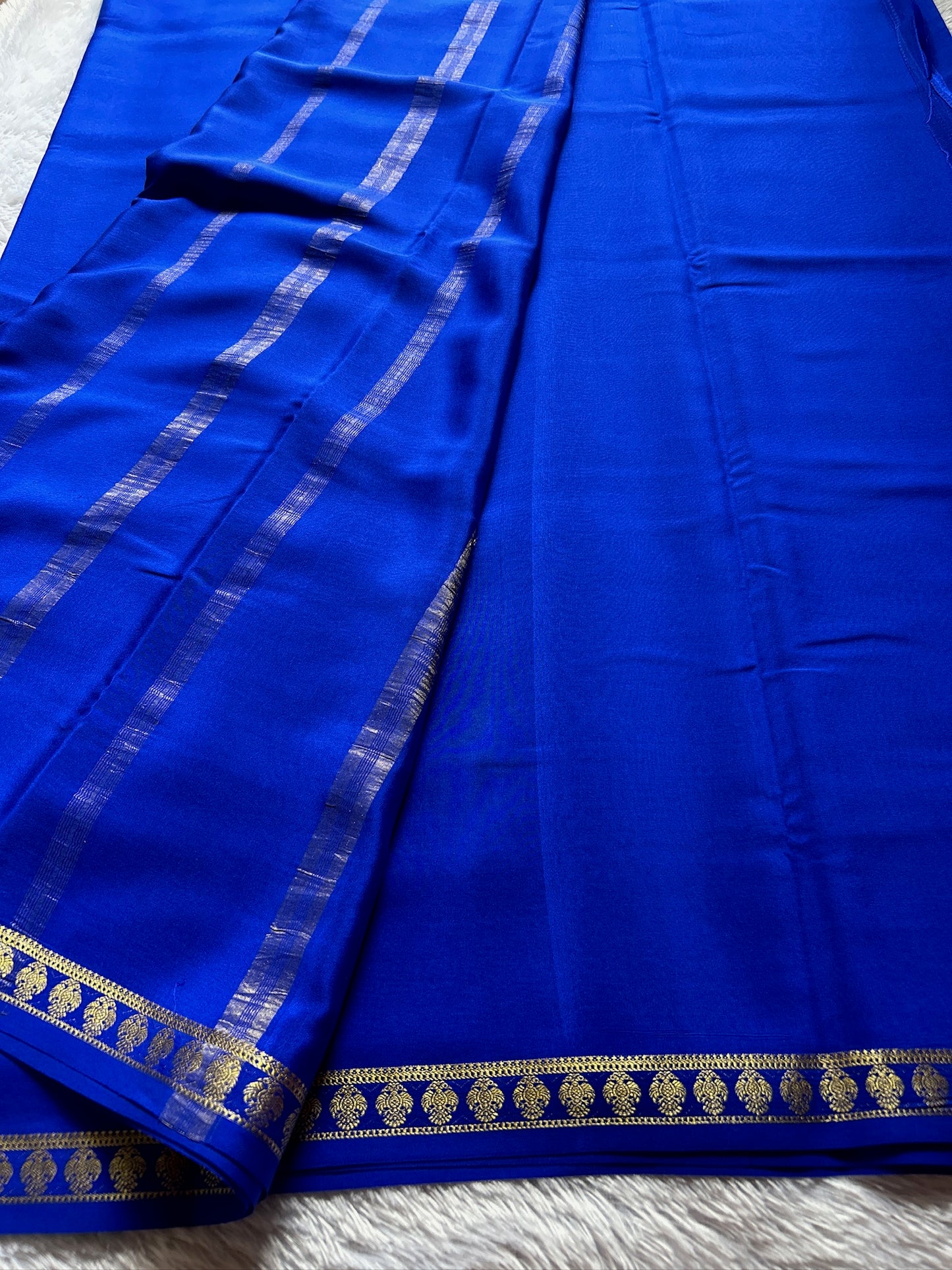 Pure CSS Zari Mysore crepe silk : Royal blue