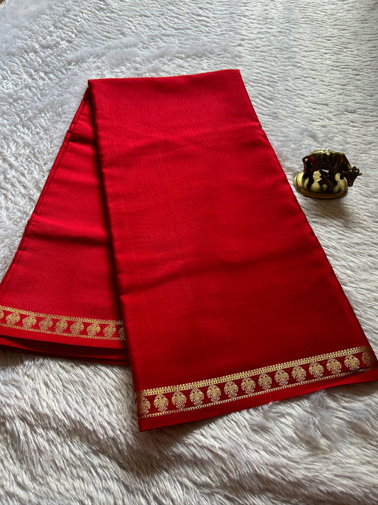 Pure CSS Zari Mysore crepe silk : Red
