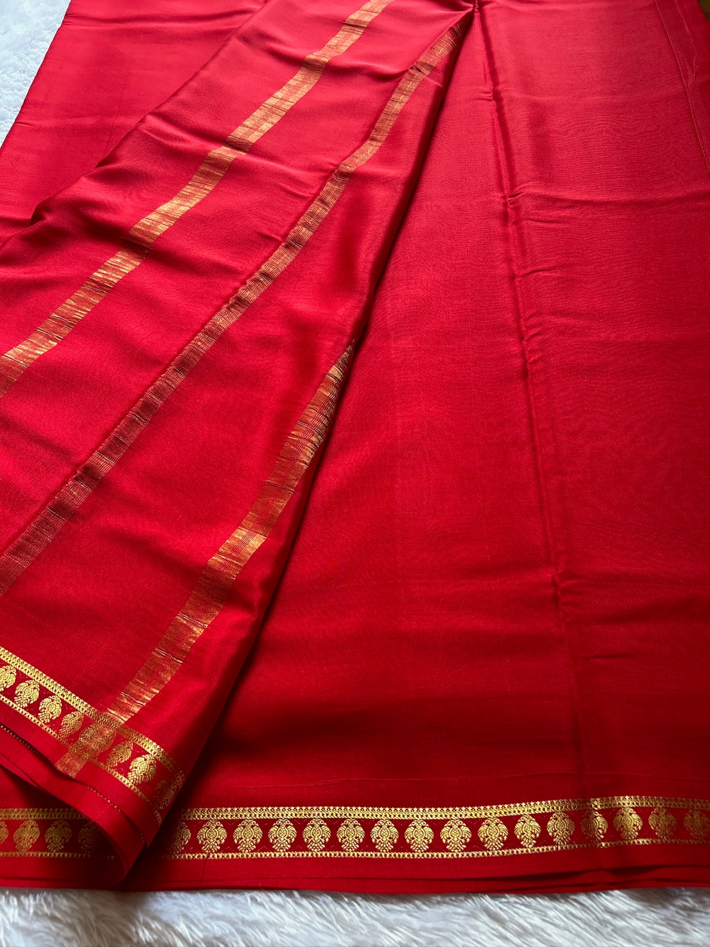Pure CSS Zari Mysore crepe silk : Red