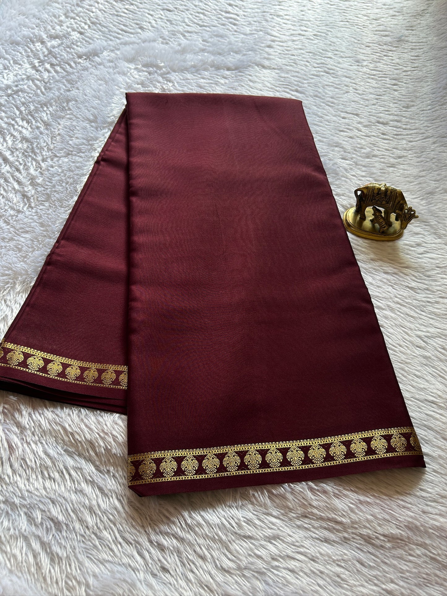 Pure CSS Zari Mysore crepe silk : Chocolate brown