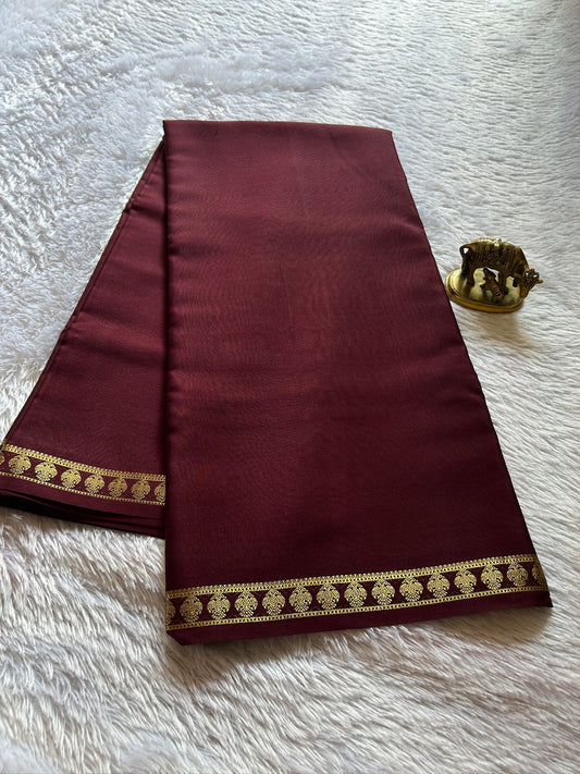Pure CSS Zari Mysore crepe silk : Chocolate brown