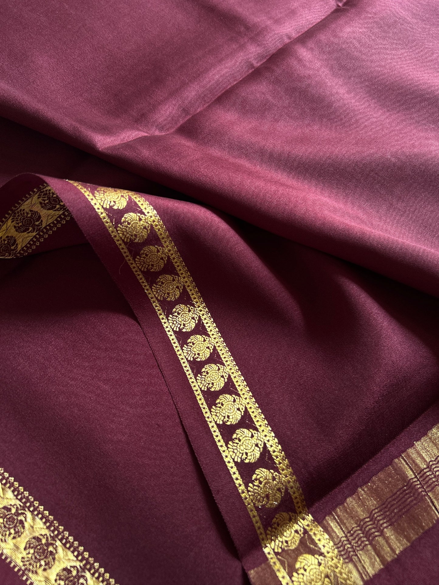 Pure CSS Zari Mysore crepe silk : Chocolate brown