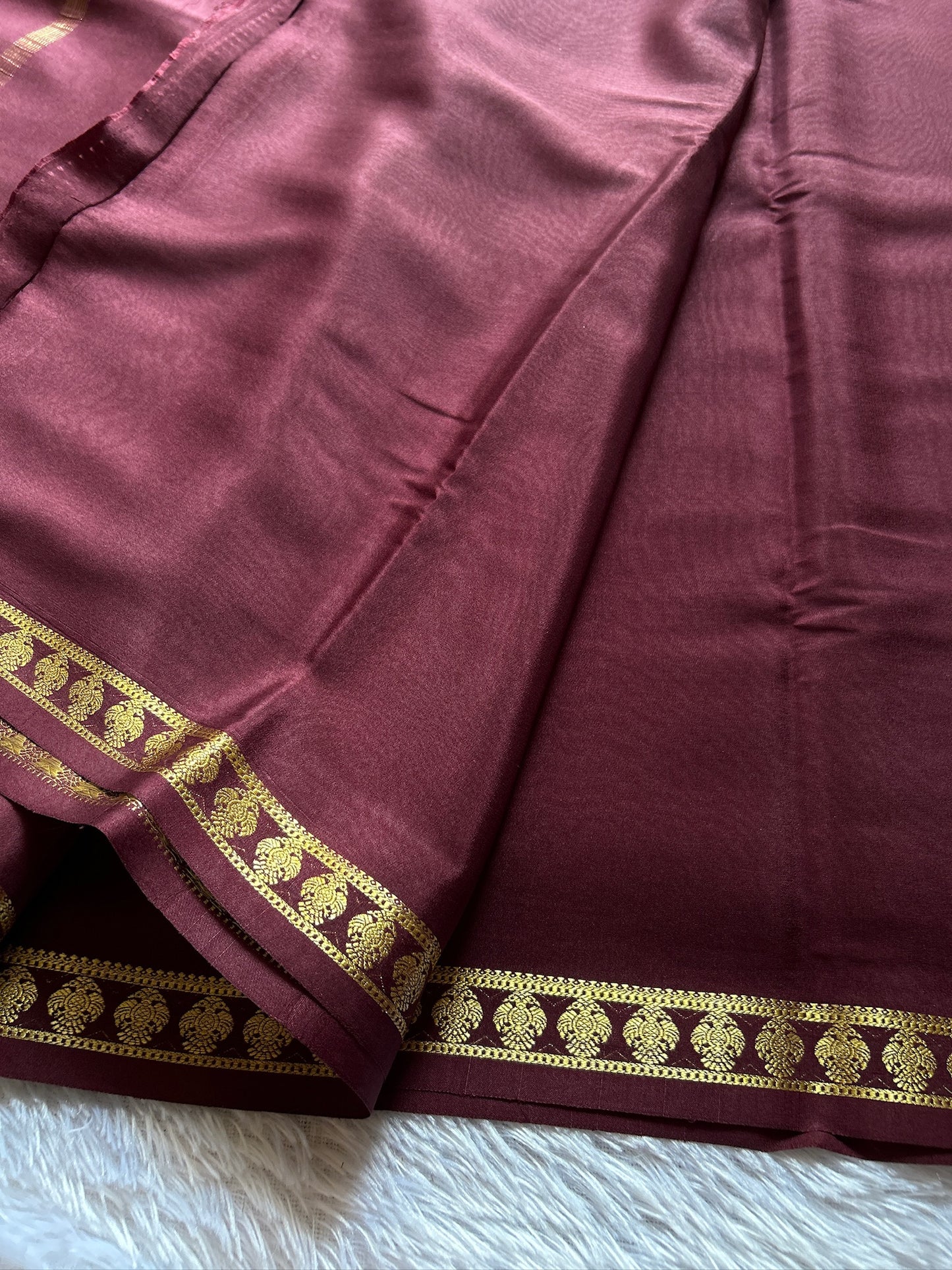 Pure CSS Zari Mysore crepe silk : Chocolate brown