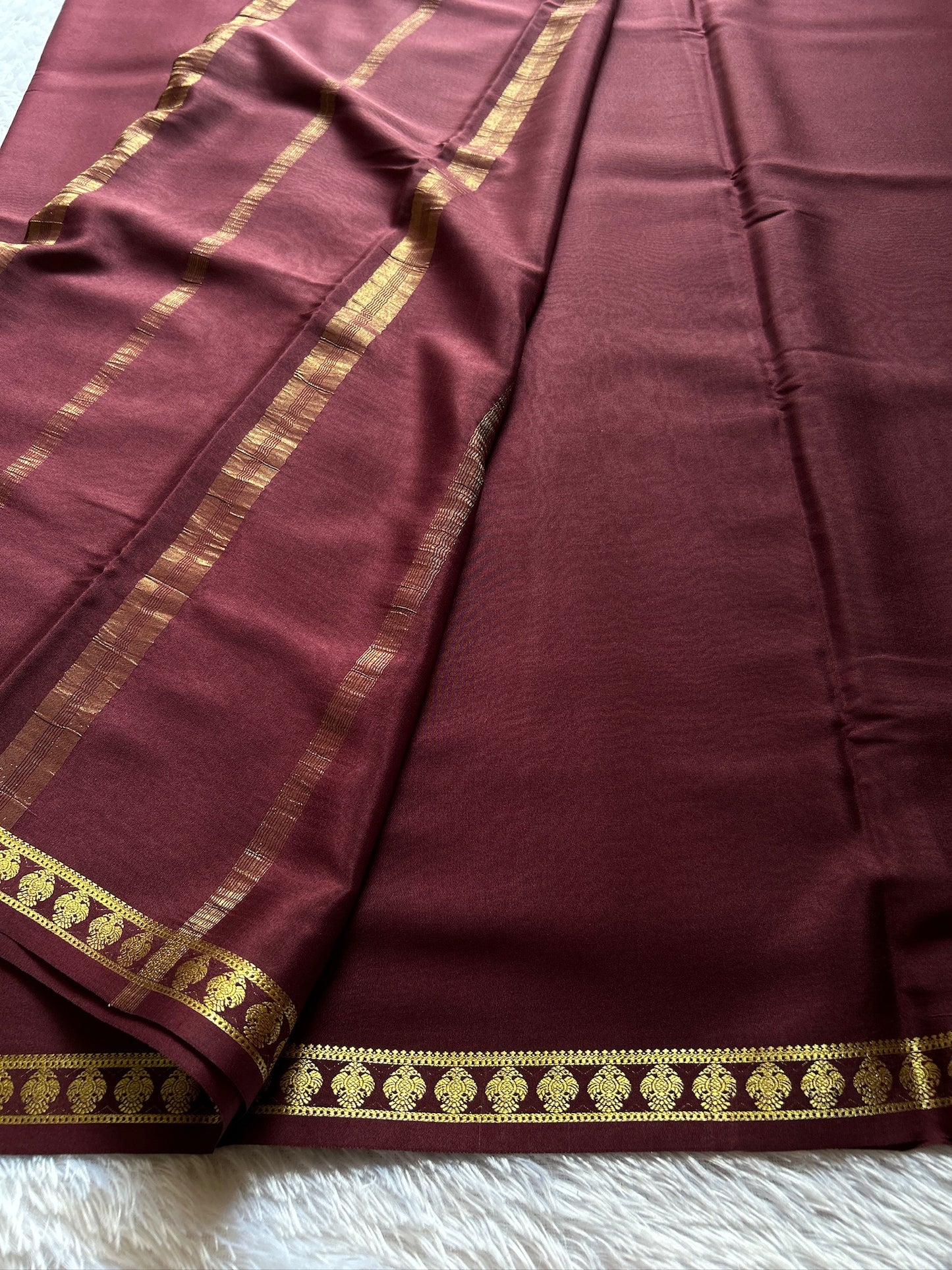 Pure CSS Zari Mysore crepe silk : Chocolate brown