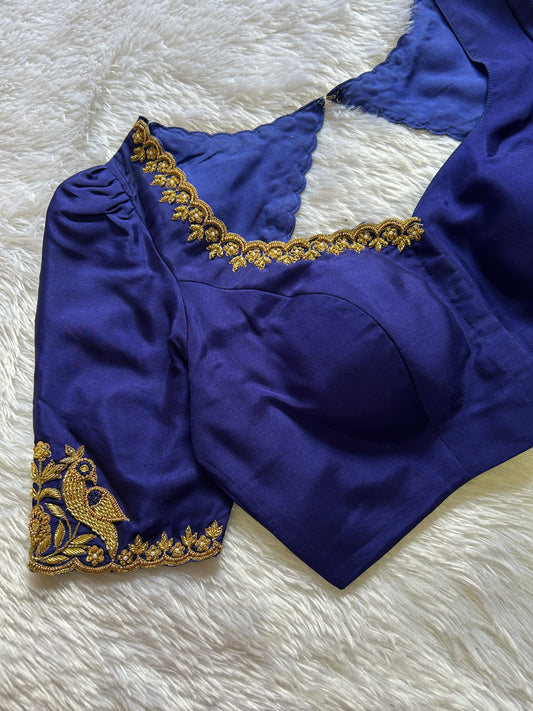 Navy Blue Hand Embroidered Blouse