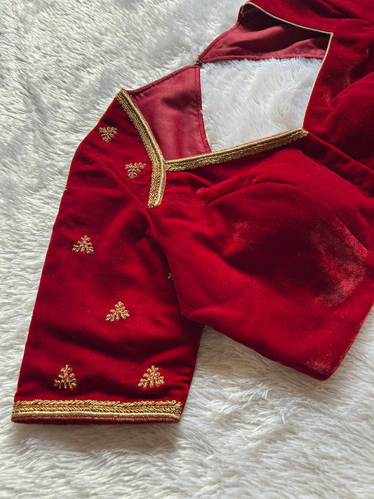 Red Velvet Hand Embroidered Blouse