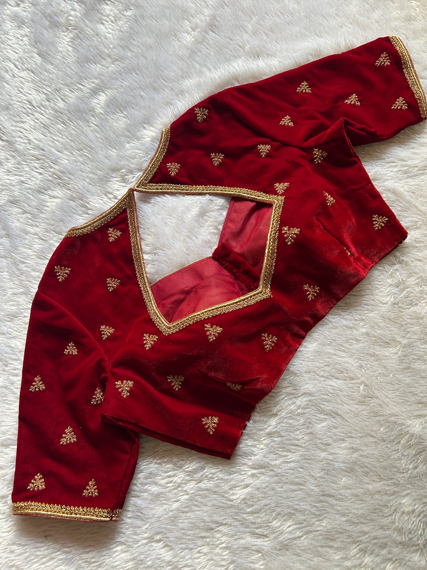 Red Velvet Hand Embroidered Blouse