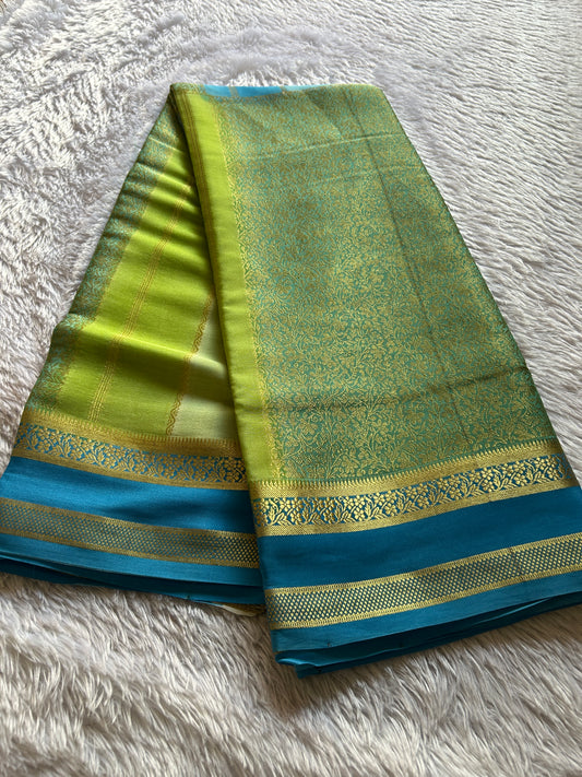 Nisha : Brocade Lime green-ananda blue
