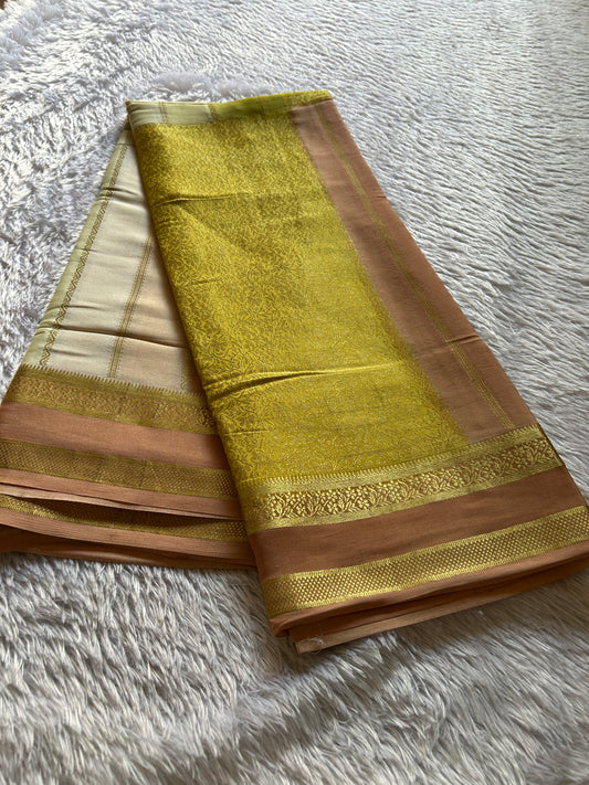 Nisha : Brocade Lemon yellow-light peach