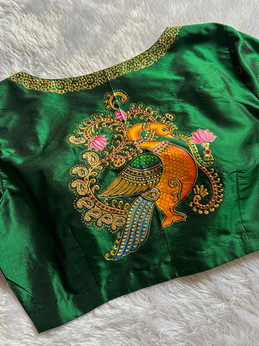 Dark Green Hand Painted Blouse