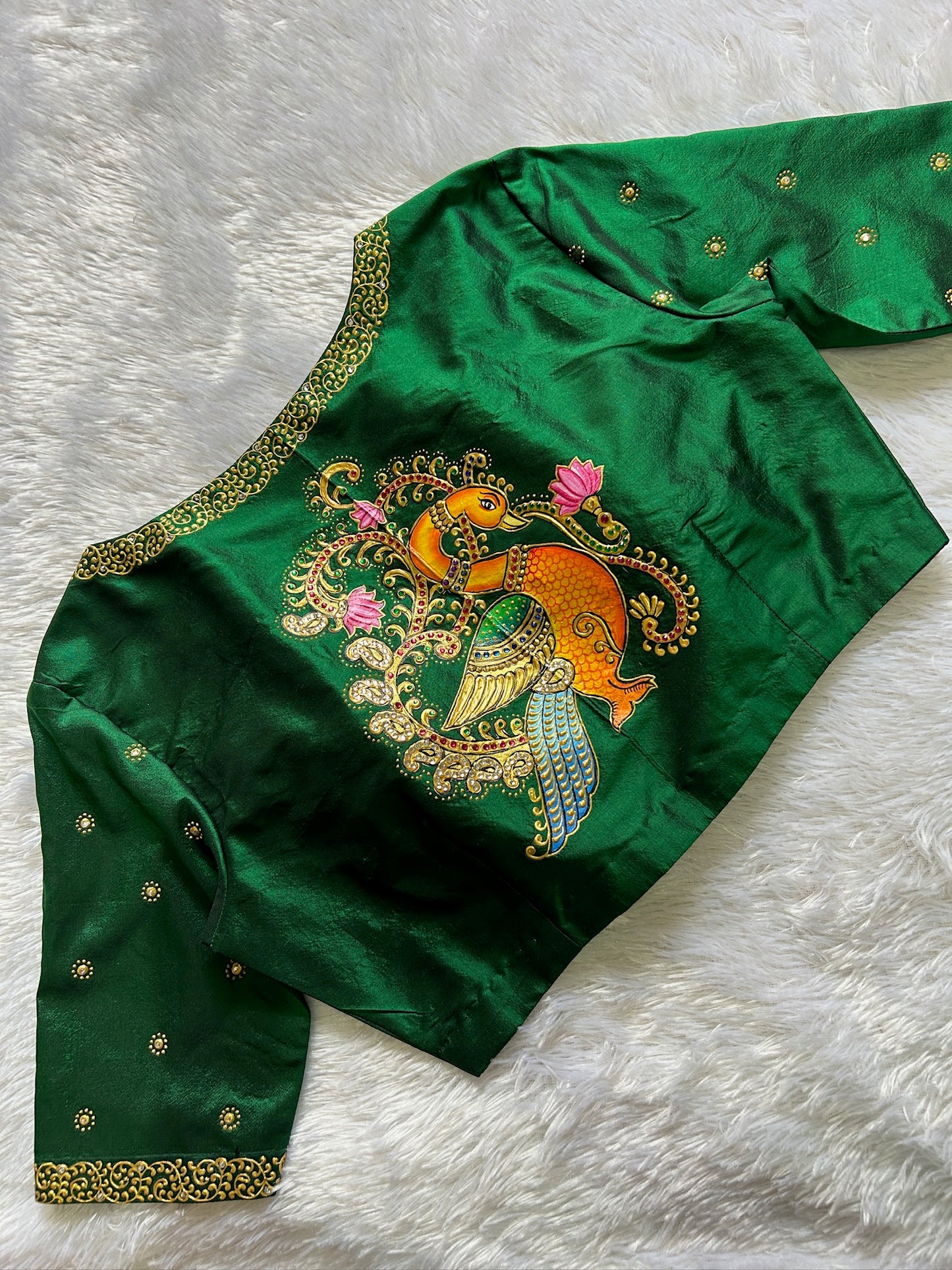 Dark Green Hand Painted Blouse