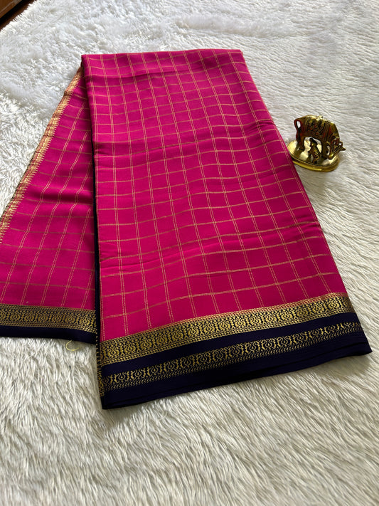 Pure CSG Zari crepe silk : Pink-navy blue