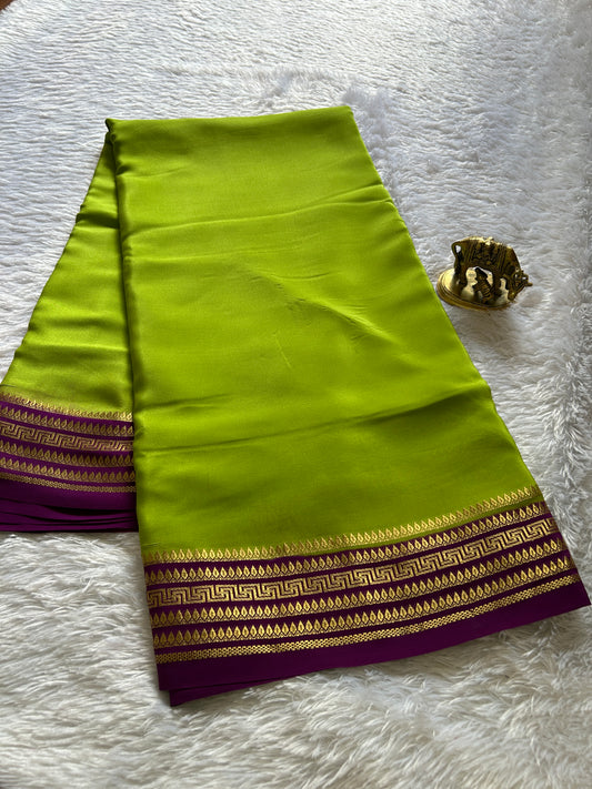 Pure CSG Zari crepe silk : Lime green-magenta