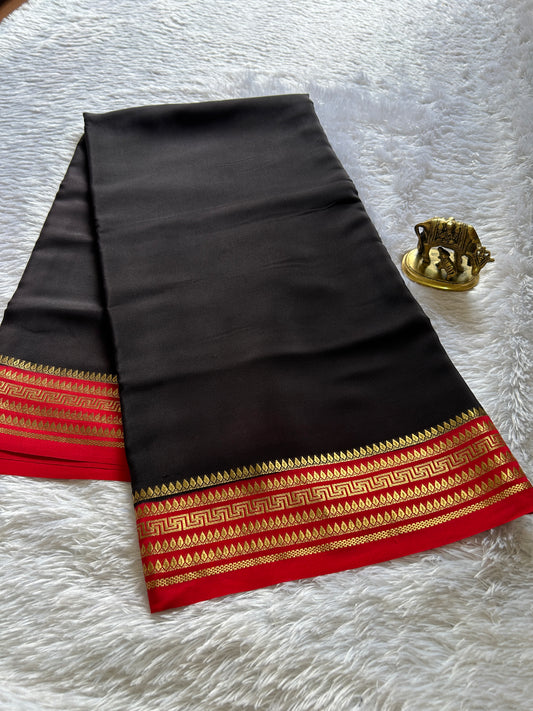Pure CSG Zari crepe silk : Black-red