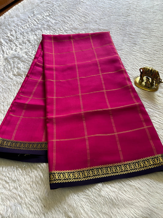 Pure CSG Zari crepe silk : Pink-navy blue