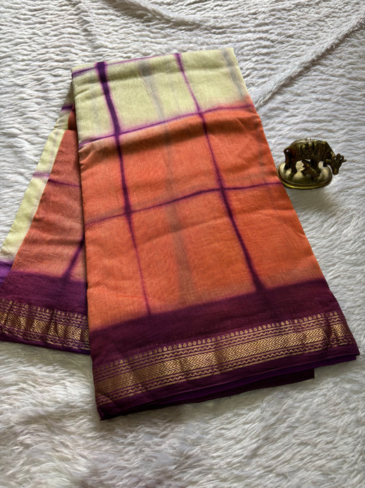 Maheshwari (3D) : Off white-peach-purple
