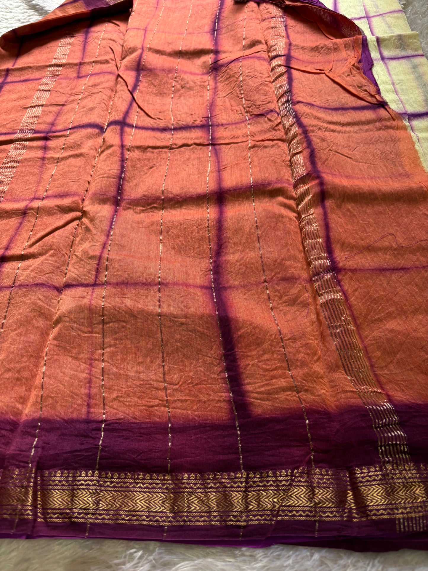 Maheshwari (3D) : Off white-peach-purple
