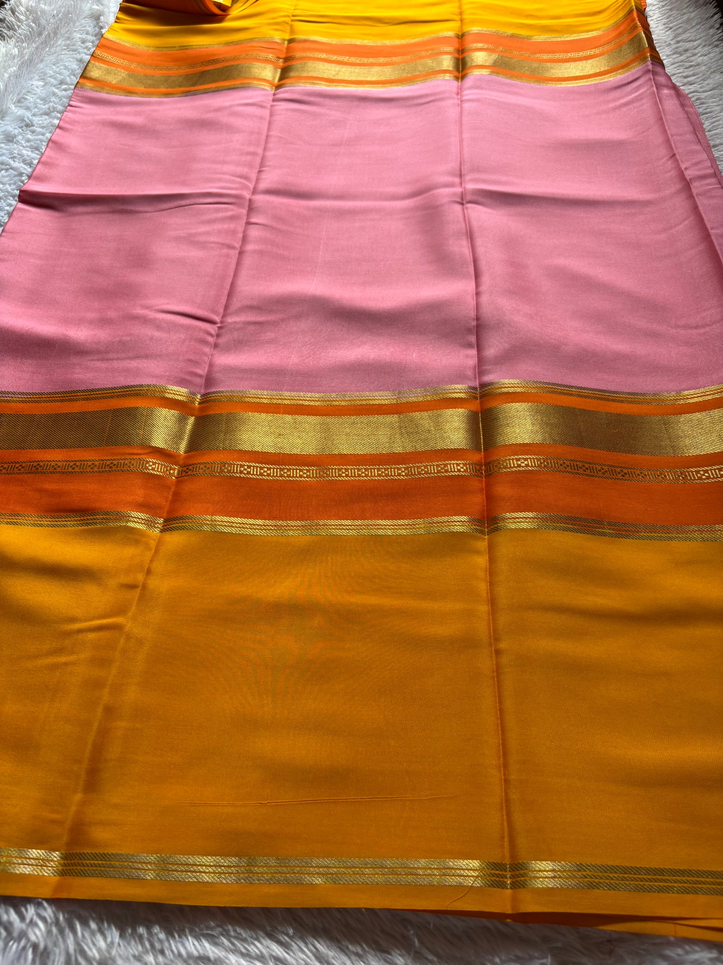 Triveni (3D) : Light pink-orange-golden yellow