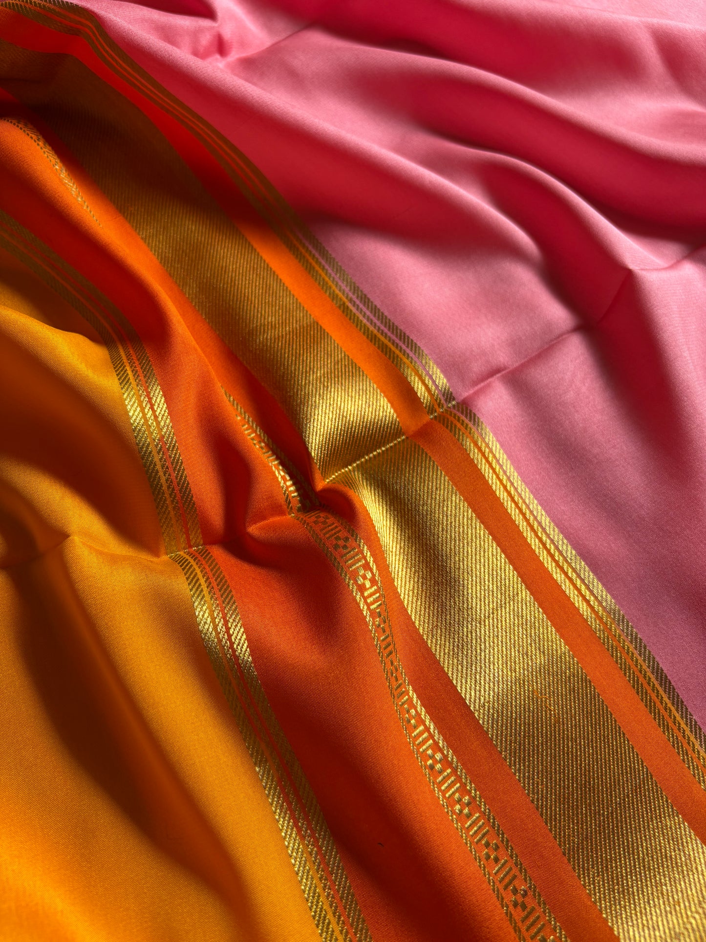 Triveni (3D) : Light pink-orange-golden yellow