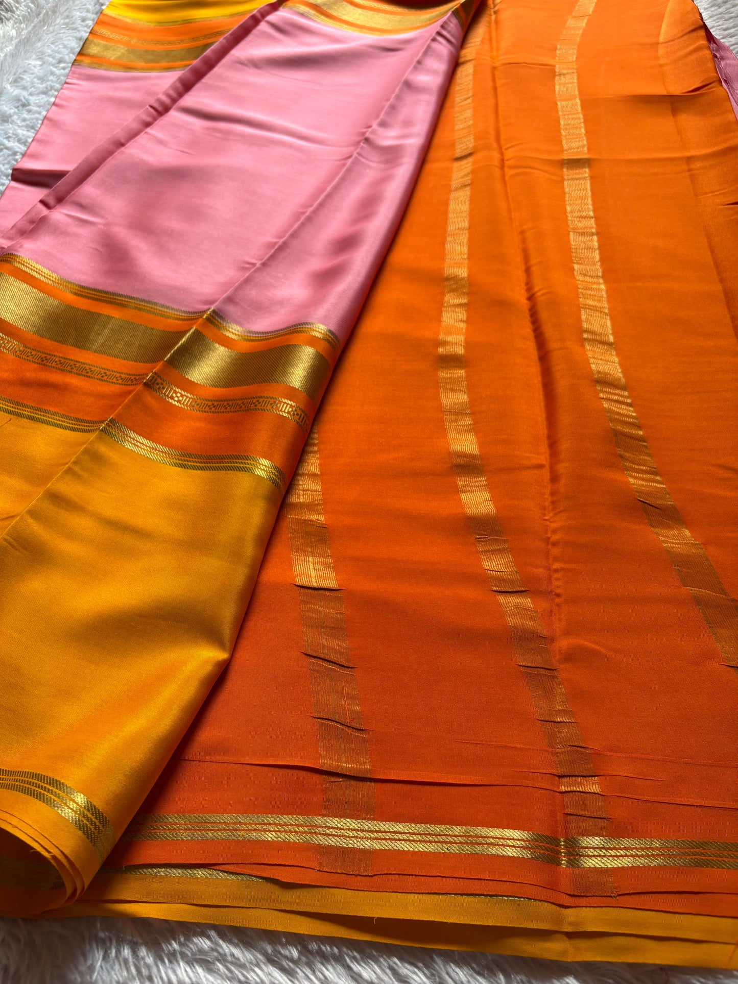 Triveni (3D) : Light pink-orange-golden yellow