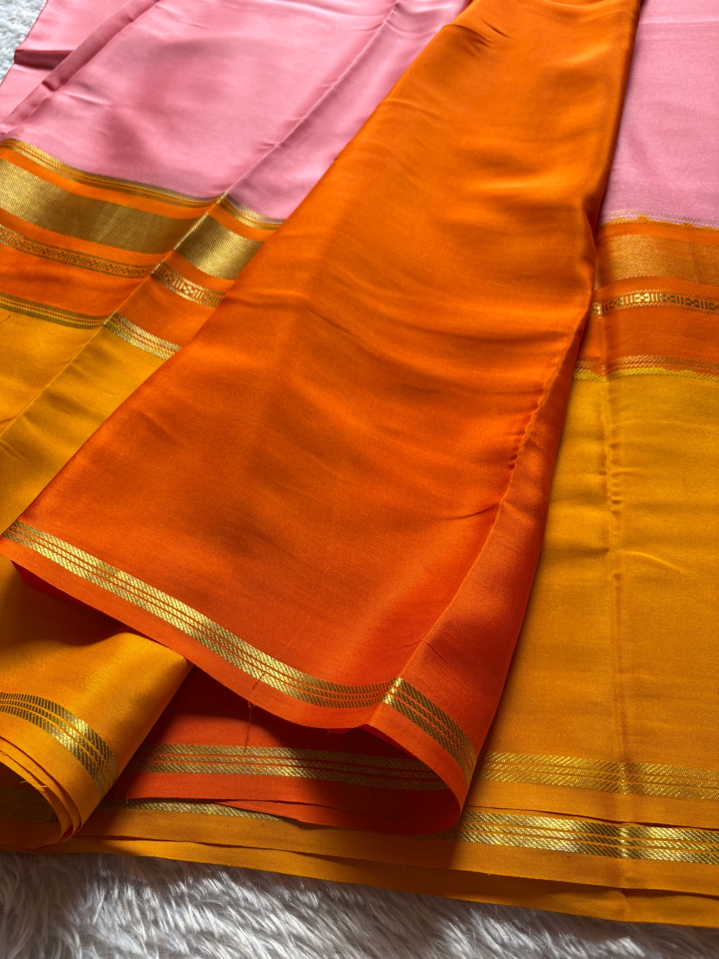 Triveni (3D) : Light pink-orange-golden yellow