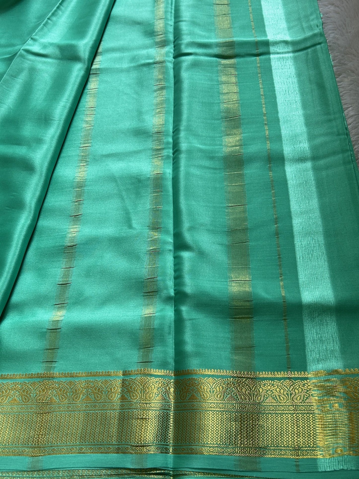 Sea green pure Mysore crepe silk