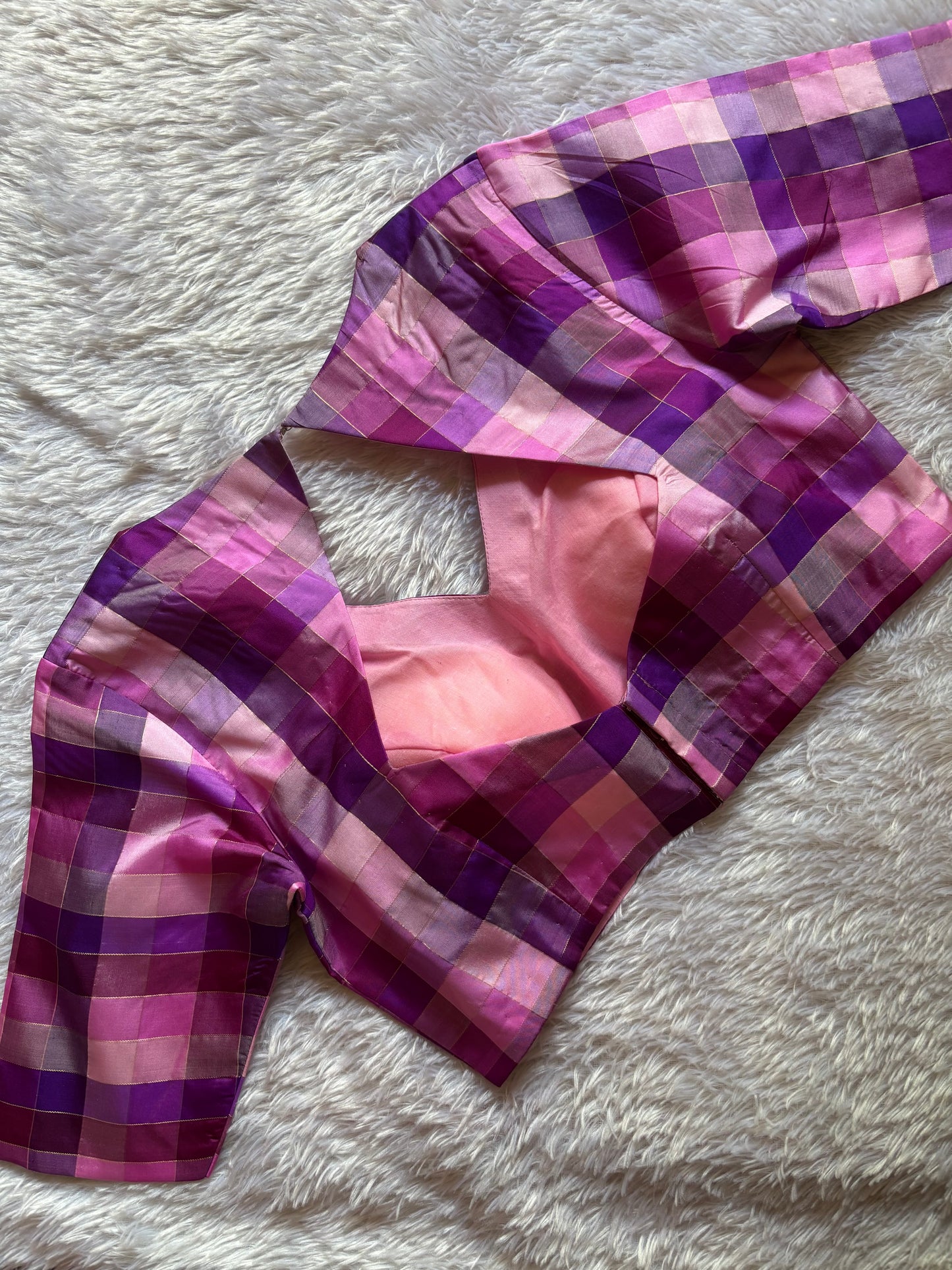 Pink Shaded Multi Checks Pure Silk Blouse