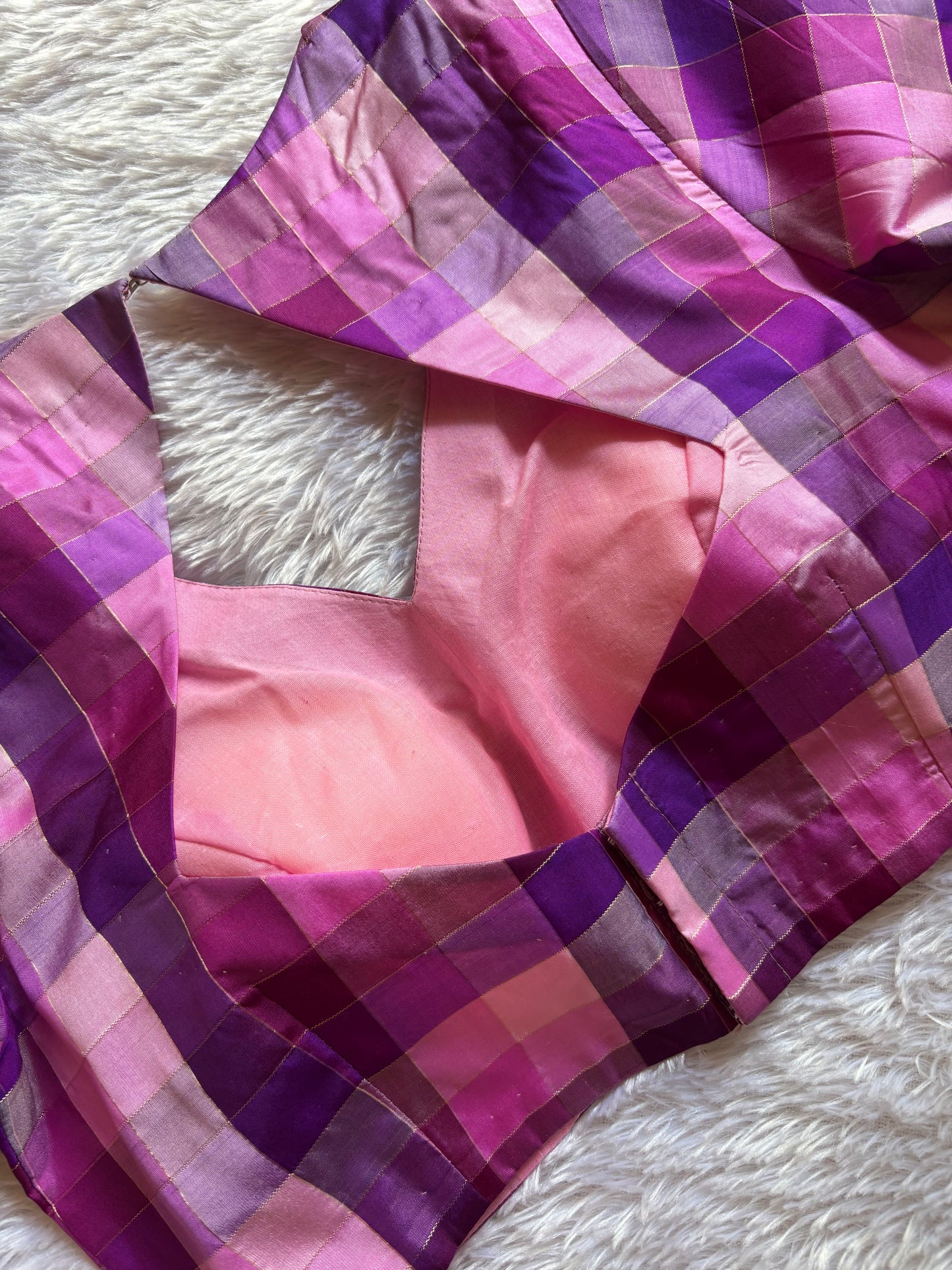 Pink Shaded Multi Checks Pure Silk Blouse