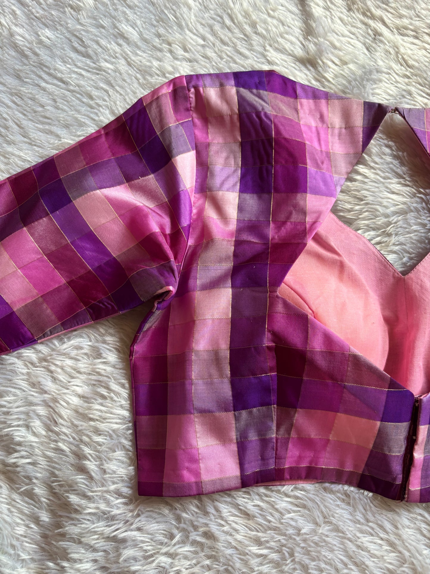 Pink Shaded Multi Checks Pure Silk Blouse