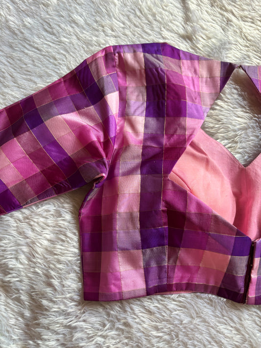Pink Shaded Multi Checks Pure Silk Blouse