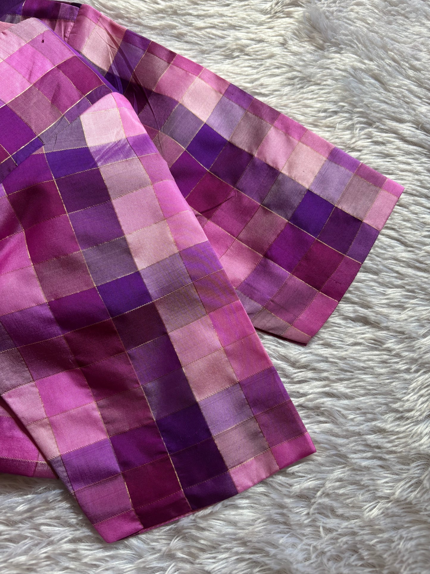 Pink Shaded Multi Checks Pure Silk Blouse