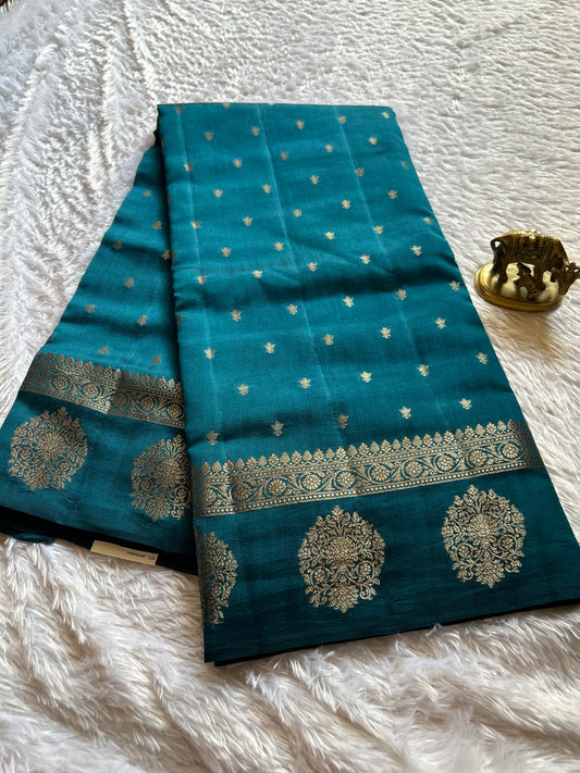 Banarasi Chiniya : Solid Teal blue