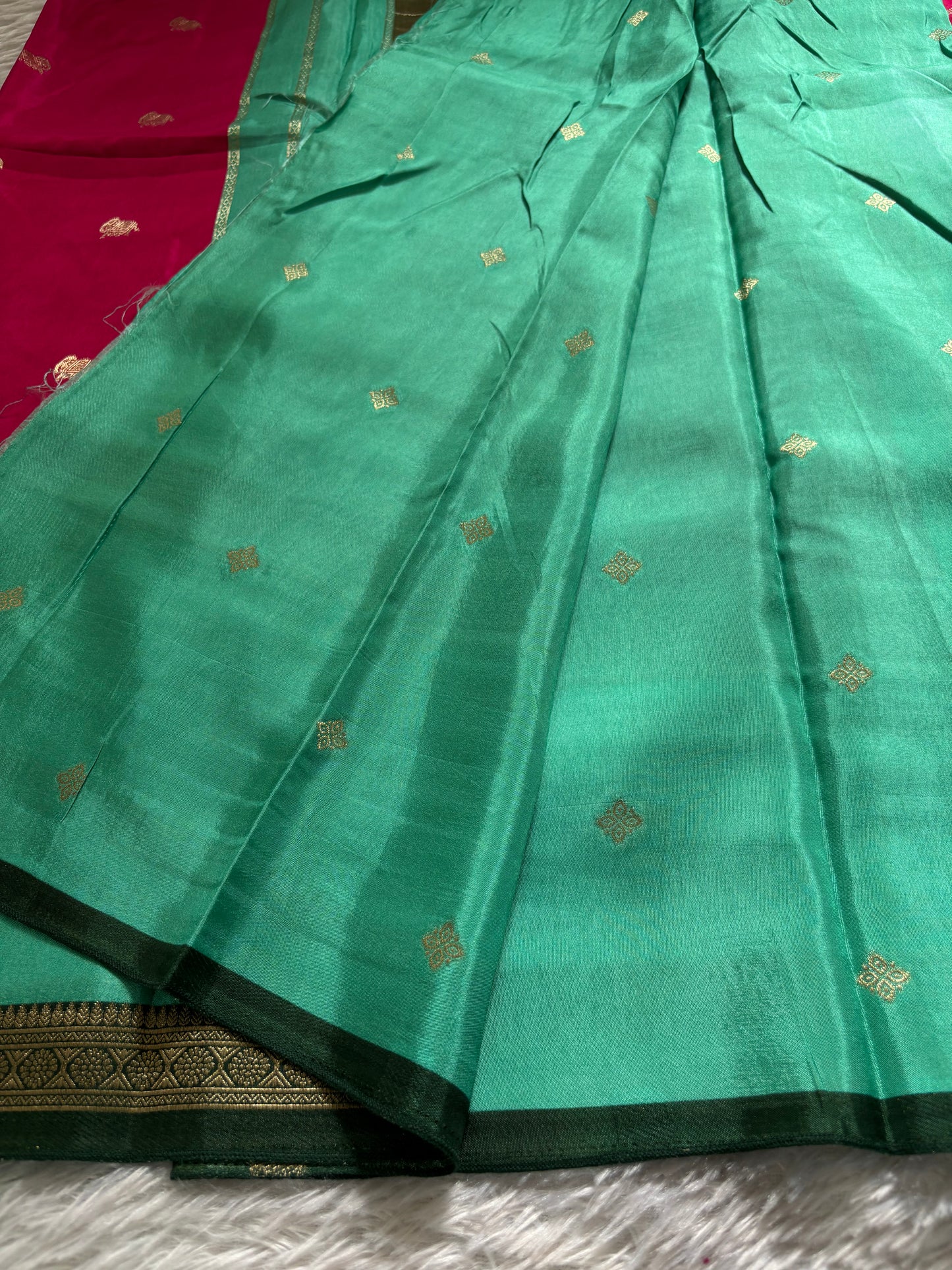 NAL207 (3D) : Rani pink-sea green-dark green